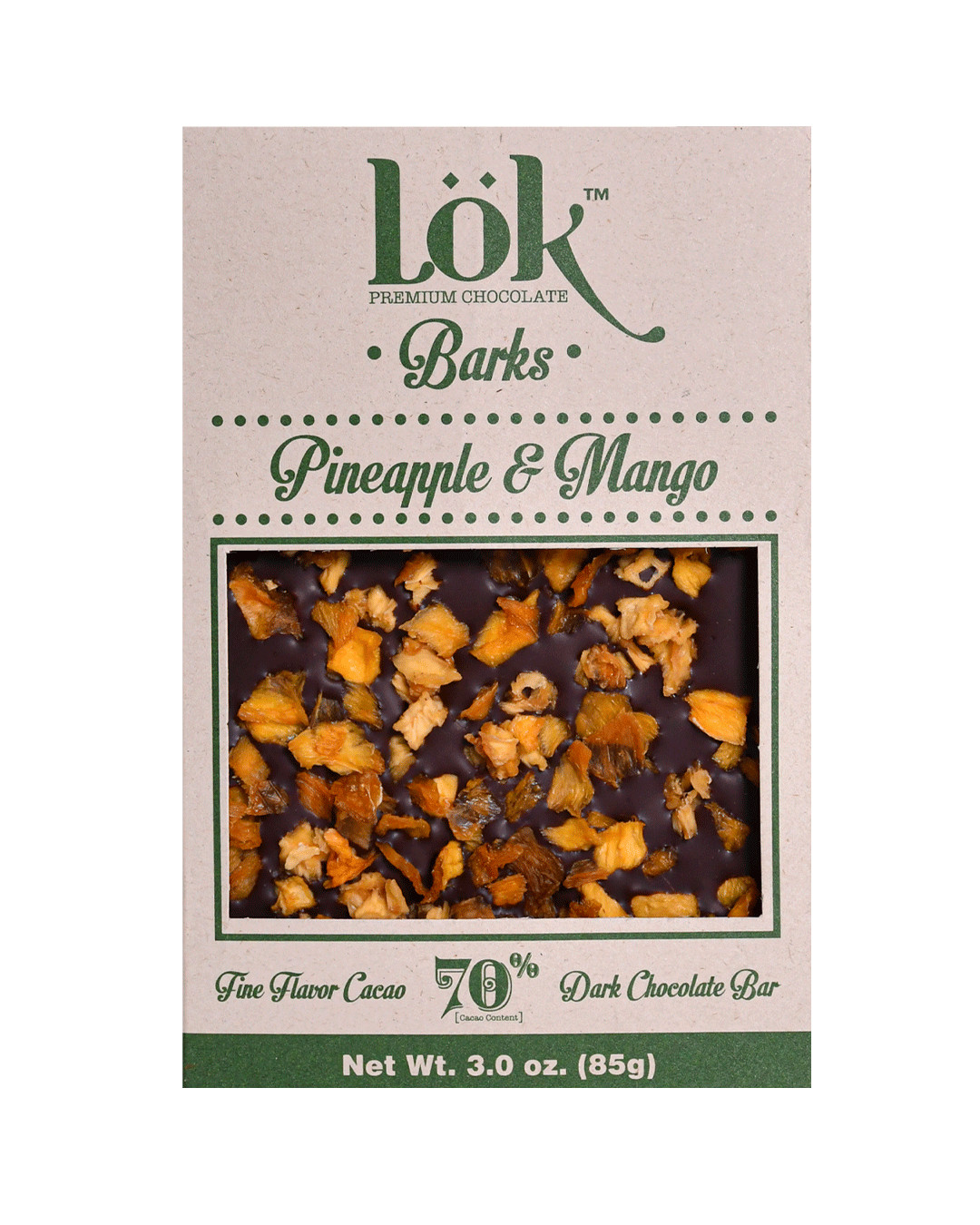 Premium 70% Dark Chocolate Bar with Pineapple and Mango