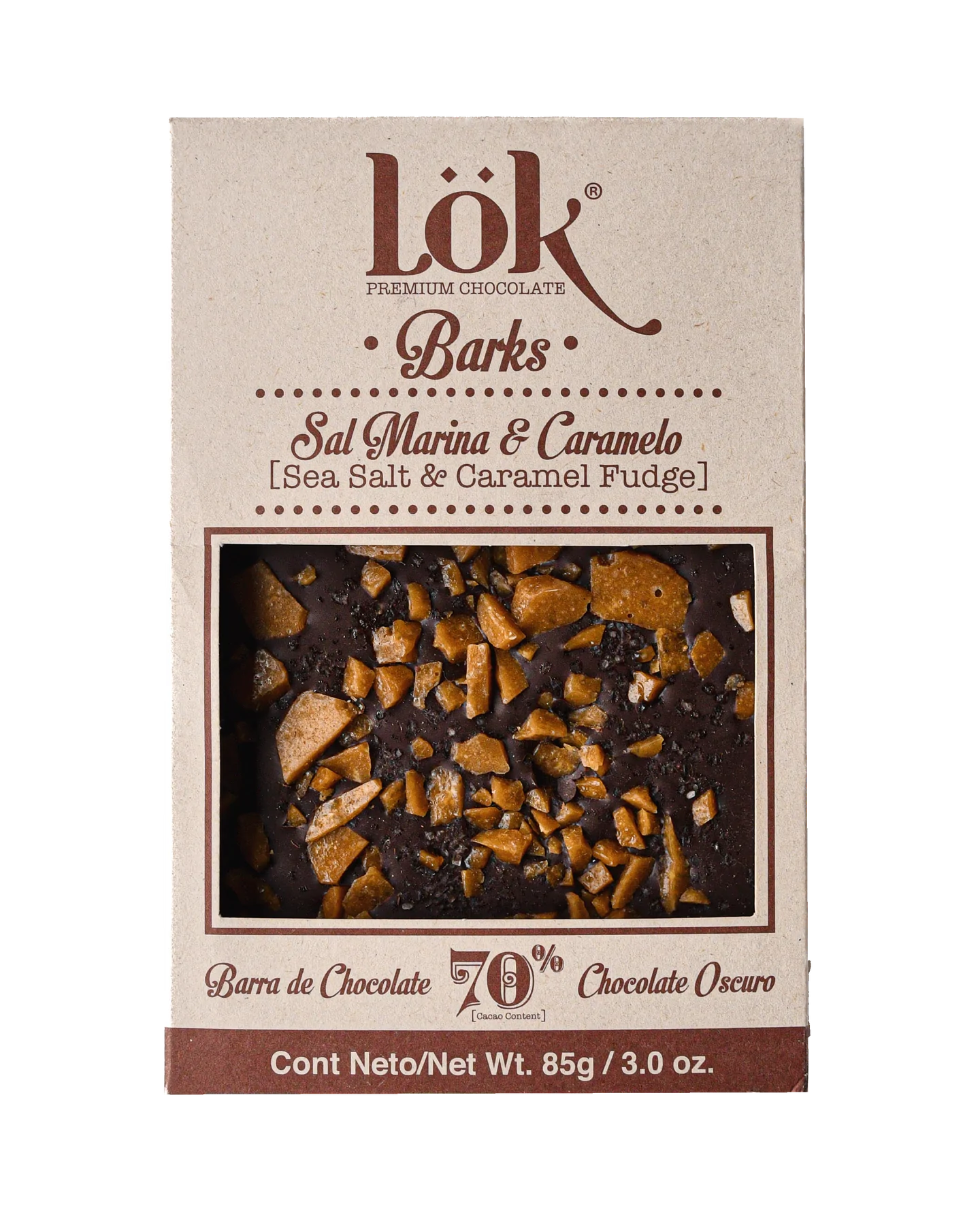 Premium 70% Dark Chocolate Bar with Sea Salt and Caramel